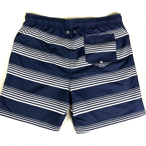 Lands' End Swimwear Drawstring Lined Swim Trunks Shorts XL 40/42 Blue Stripes - Picture 2 of 14